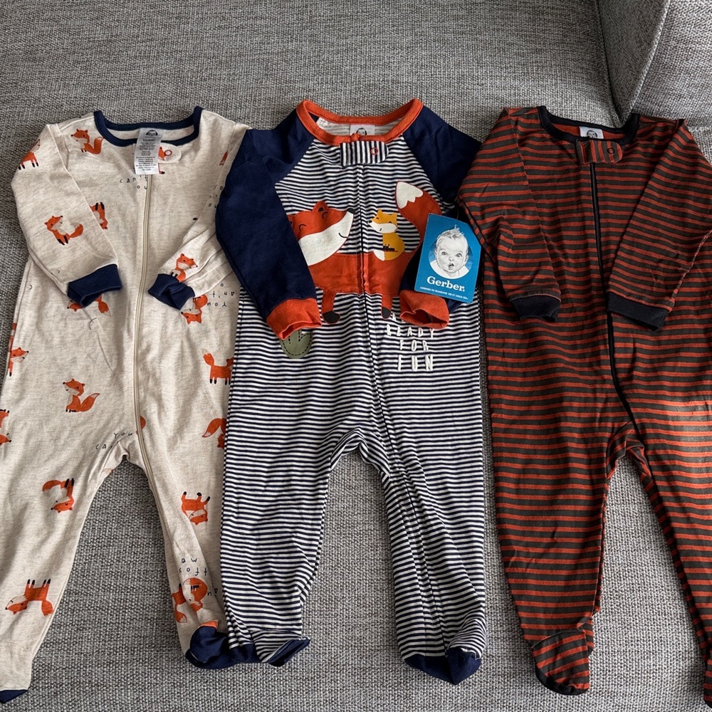 Gerber Baby Fox and Stripes Footies - Cream, Navy, Red